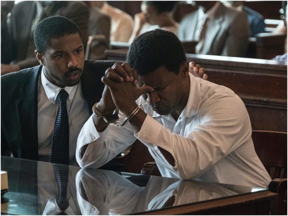 Michael B. Jordan and Jamie Foxx in "Just Mercy"