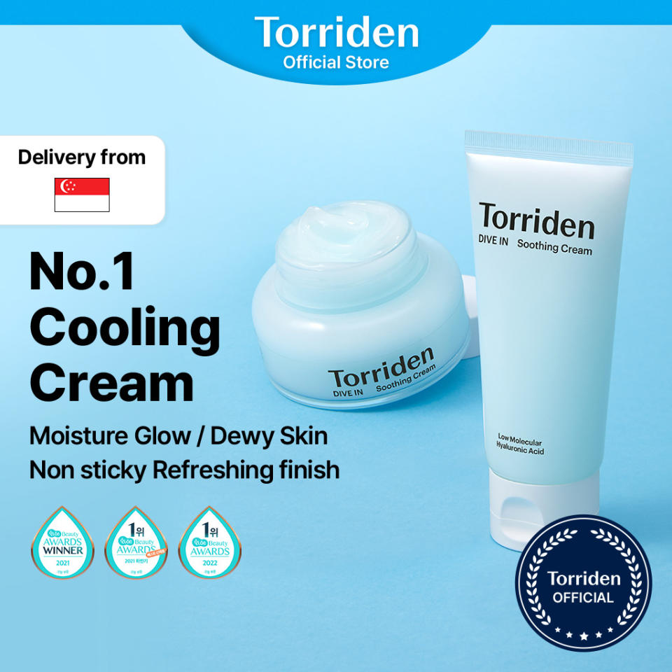 [Torriden Official] DIVE IN Low Molecular Hyaluronic Acid Facial Soothing Cream for Cooling & Hydrating with Refreshing finish, 100ml. (Photo: Shopee SG)