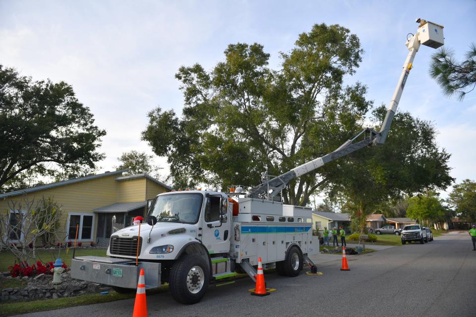 Florida Power & Light brought a bucket truck so they could properly install holiday lights on the home of veteran Rob Kehs. FPL partnered with Wishes for Heroes to decorate the home of U.S. Navy veteran Rob Kehs and his family on Monday, Dec. 4, 2023. Kehs was surprised with a completely decorated home when he got home from work.