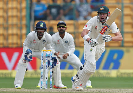 Cricket - India v Australia - Second Test cricket match - M Chinnaswamy Stadium, Bengaluru, India - 05/03/17. Australia's Matt Renshaw plays a shot. REUTERS/Danish Siddiqui