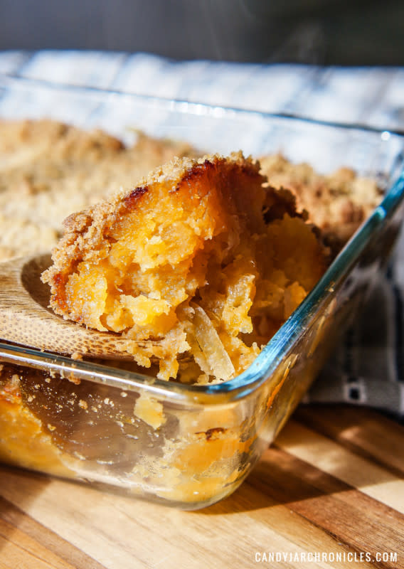 <p>Candy Jar Chronicles</p><p>Rutabagas mellowed out with sweet apples, brown sugar and cinnamon and covered in a sweet crumb topping.</p><p><strong>Get the recipe: <a href="https://candyjarchronicles.com/rutabaga-and-apple-mash-with-crumb-topping/" rel="nofollow noopener" target="_blank" data-ylk="slk:Rutabaga and Apple Mash with Crumb Topping;elm:context_link;itc:0;sec:content-canvas" class="link rapid-noclick-resp"><em>Rutabaga and Apple Mash with Crumb Topping</em></a></strong></p>