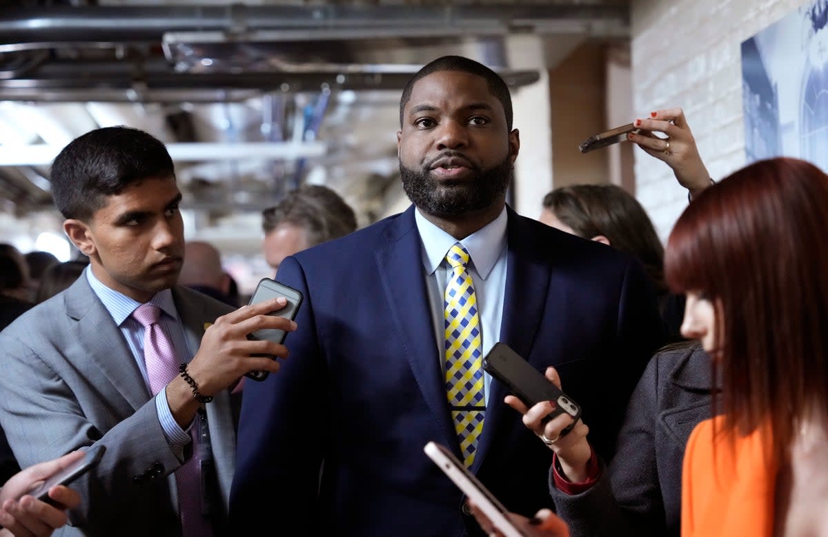 U.S. Rep. Byron Donalds (R-FL) leaves a closed-door House Republican meeting at the U.S. Capitol on October 20, 2023 in Washington, DC. The House Republican caucus is searching for a new Speaker of the House candidate after Rep. Jim Jordan failed on three separate attempts to achieve a majority of votes in the House of Representatives. (Photo by Drew Angerer/Getty Images) (Getty Images)