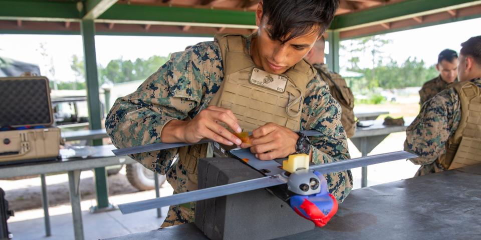 A Marine with a Switchblade drone