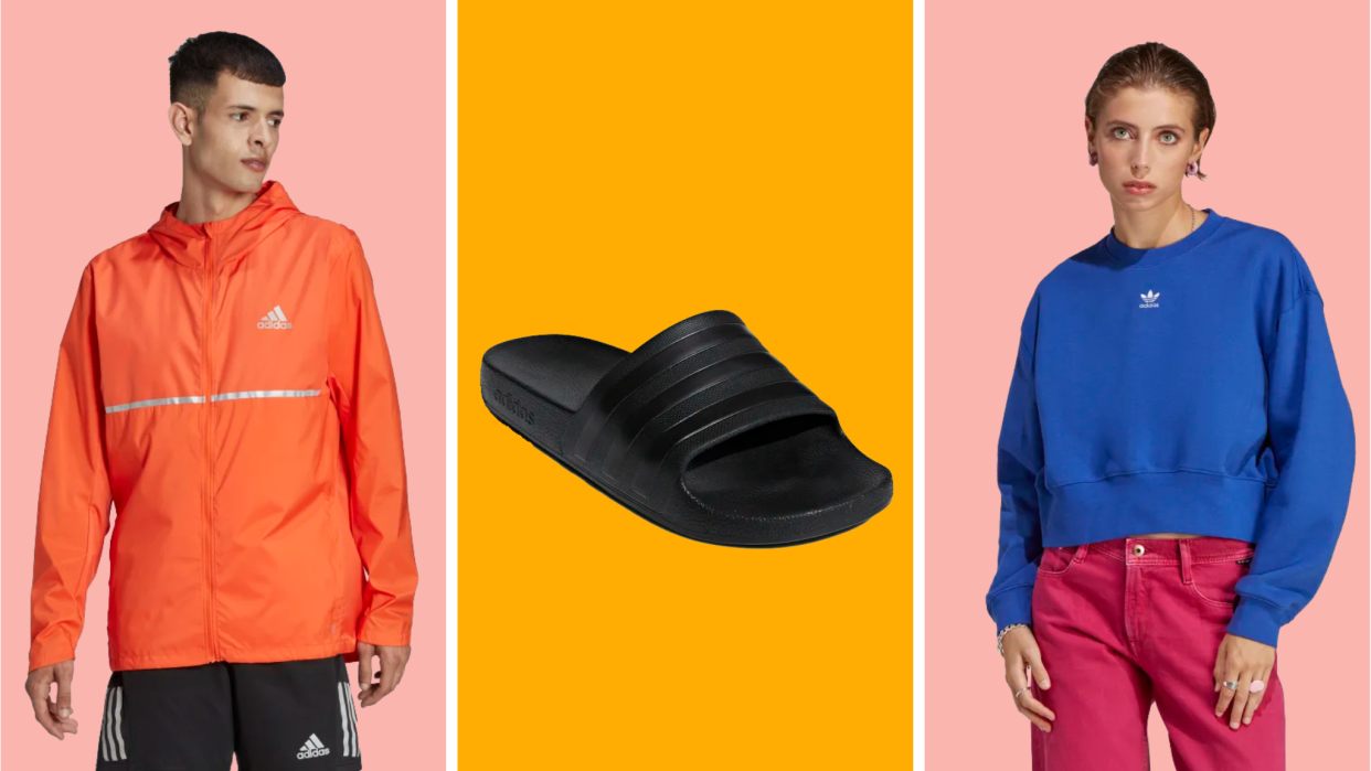 Get up to 65% off Adidas slides, jackets and more when you use code EXTRASALE.