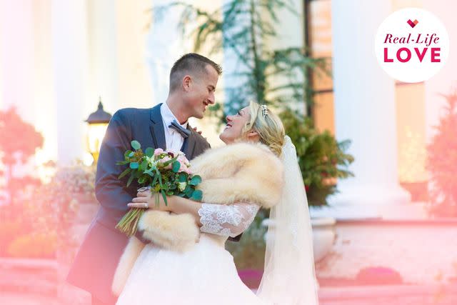 <p>Courtesy of Paul and Alethea Pawlowski</p> Alethea Roy and Paul Pawlowski at their 2018 wedding.