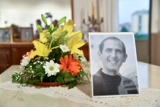 A photo of Pino Puglisi in his former home in the Brancaccio district of Palermo