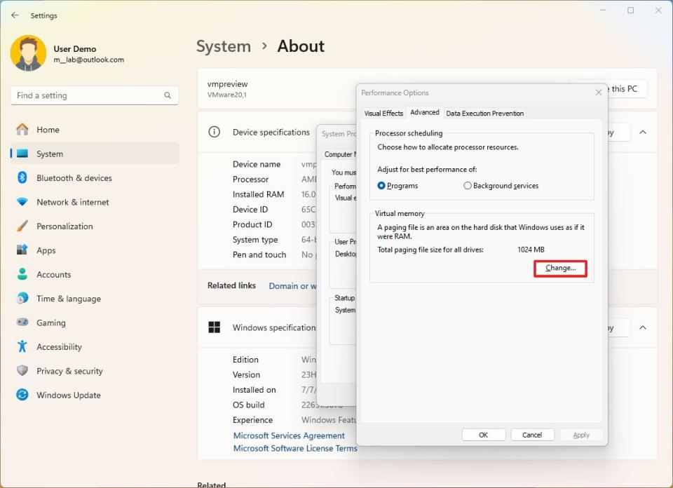 Virtual Memory settings