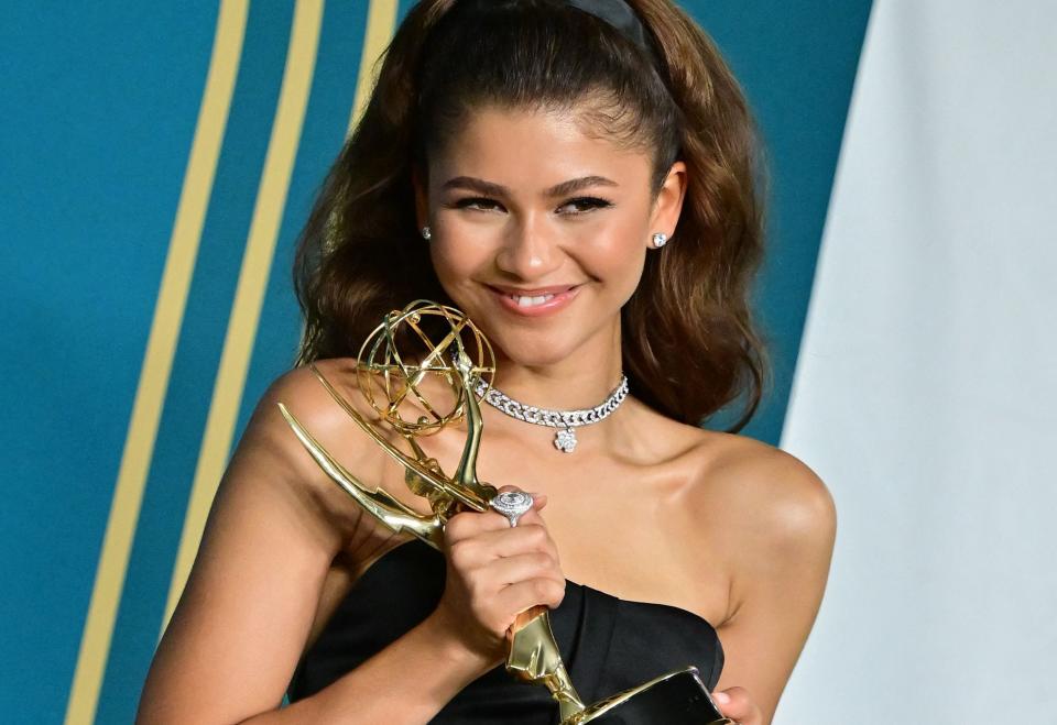 Hollywood red carpets will shut down at events such as the Emmy Awards, which will probably be postponed. Zendaya, pictured, won outstanding drama actress for "Euphoria" at the 2022 awards.