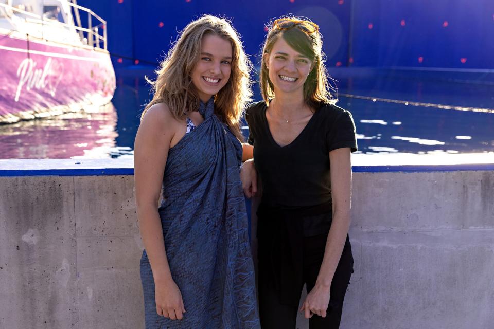 True Spirit. (L to R) Teagan Croft and Jessica Watson on the set of True Spirit