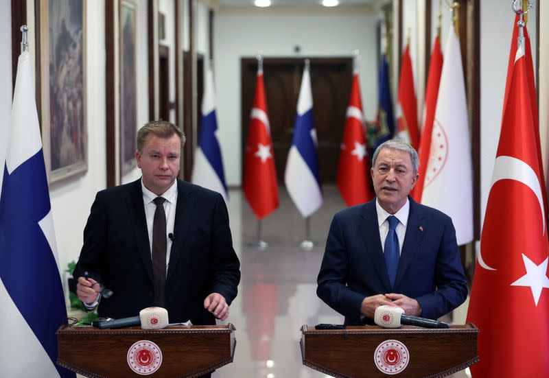 Turkish Defence Minister Hulusi Akar meets with Finland's Defence Minister Antti Kaikkonen in Ankara