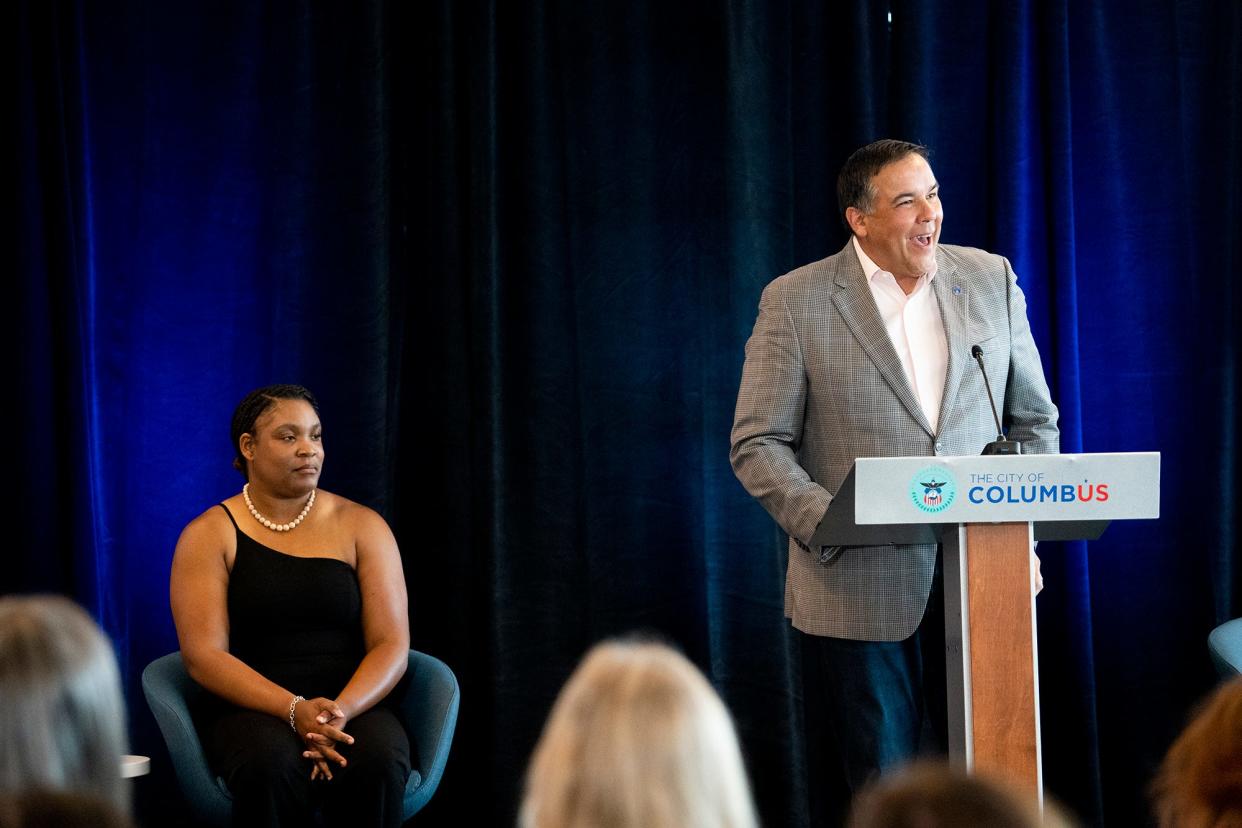 Columbus Mayor Andrew J. Ginther announces money for a housing program for Columbus State in July. The city has enlisted a PR firm to help generate support for its housing strategy, which includes a massive zoning overhaul.
