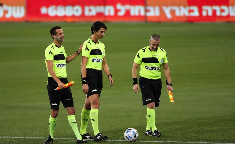 Sapir Berman referees an Israeli Premier League soccer match in Haifa