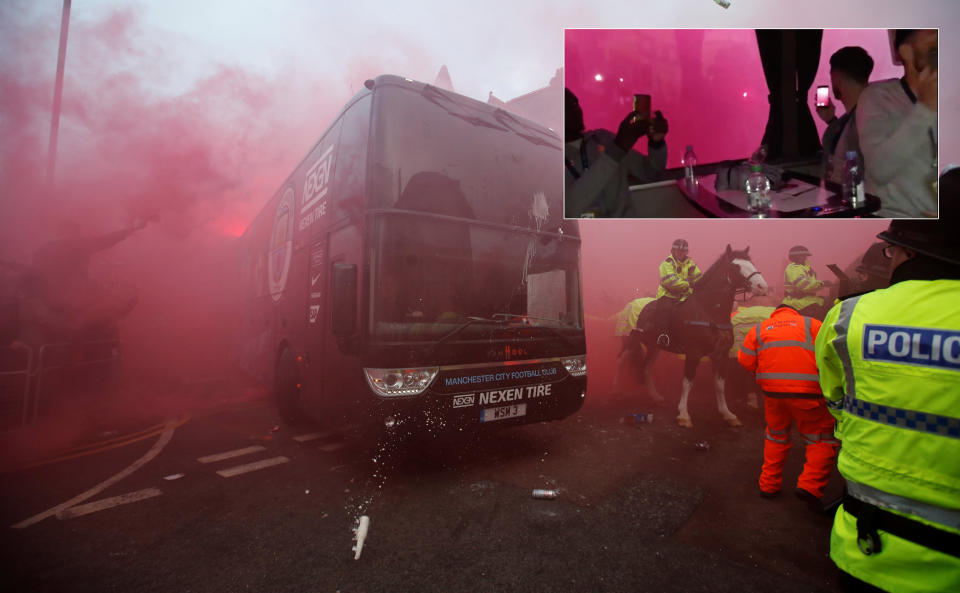 Liverpool fans pelted the City bus with bottles at Anfield