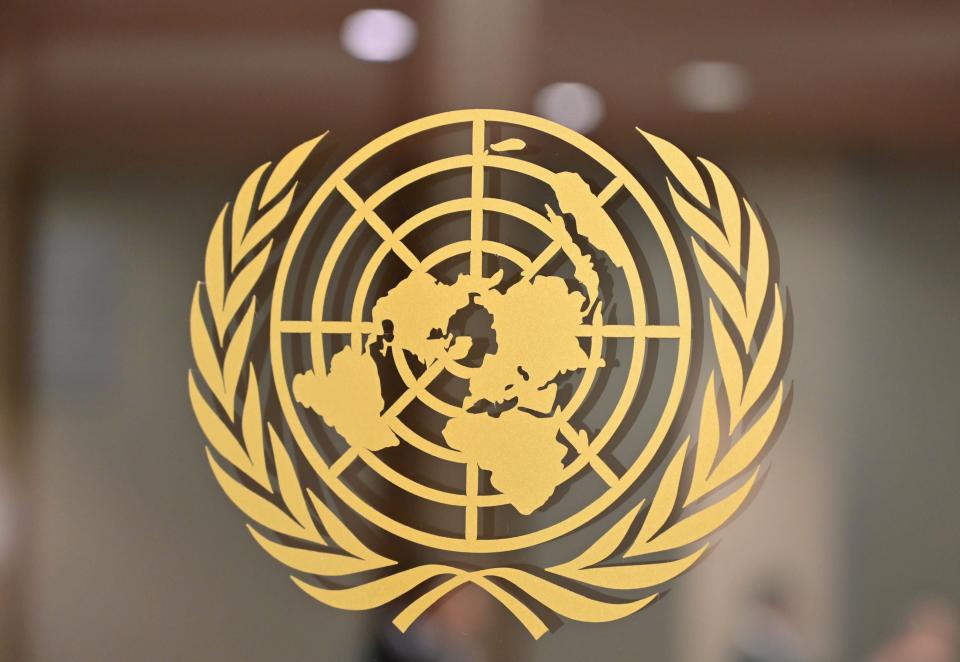 UN logo seen at its Headquarters in New York on 24 September, 2019 (AFP via Getty Images)