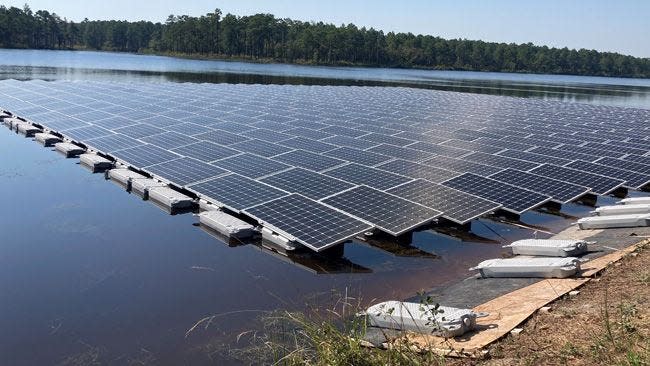 The largest floating solar plant in the Southeast is pictured here in North Carolina. Lake County commissioners are exploring including floating solar panels in its land-use comprehensive plan.
(Credit: Photo provided by Duke Energy)