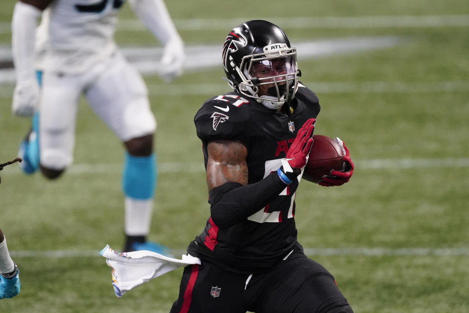 Atlanta Falcons running back Todd Gurley scored his fifth touchdown of the season against the Carolina Panthers. (AP Photo/John Bazemore)