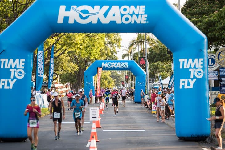 Athletes on the Hoka One One run course at the 2017 Ironman World Championship in Kailua-Kona, Hawai'i.