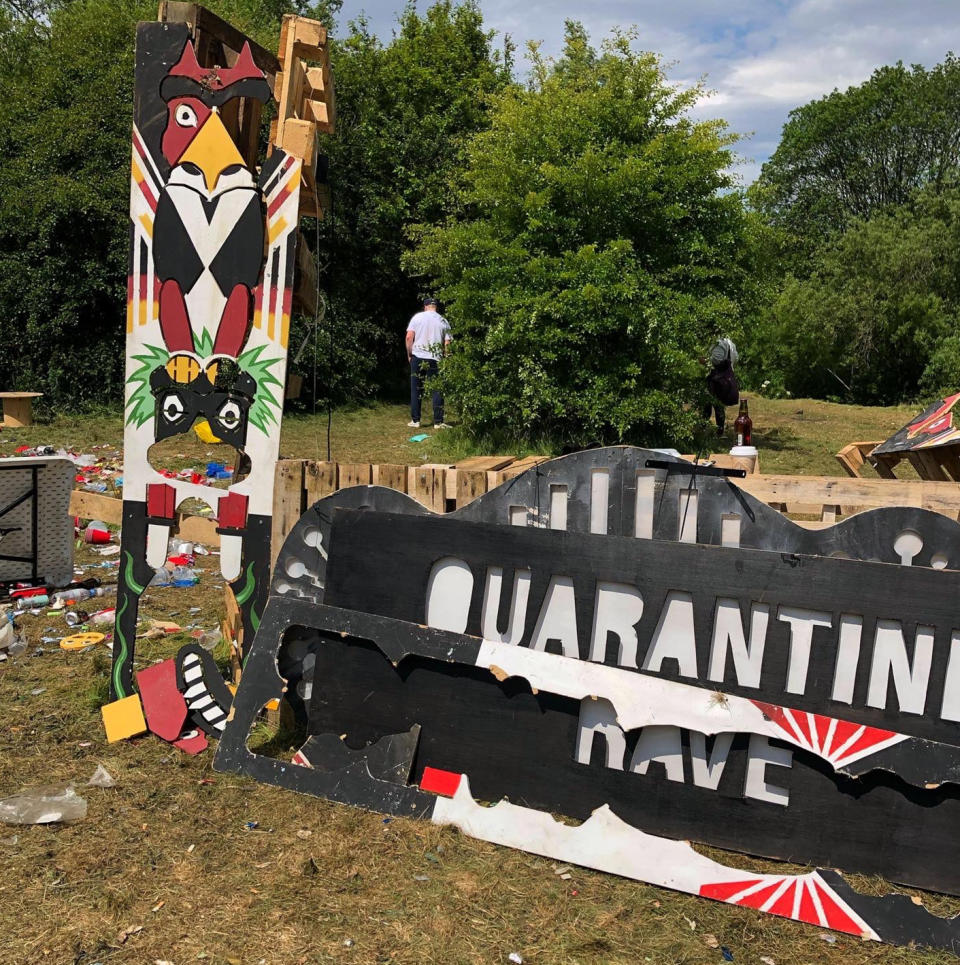 Handout photo courtesy of George Honeybee @georgiadaisy98 of the mess left behind following a rave at Daisy Nook Park in Manchester on Saturday night.