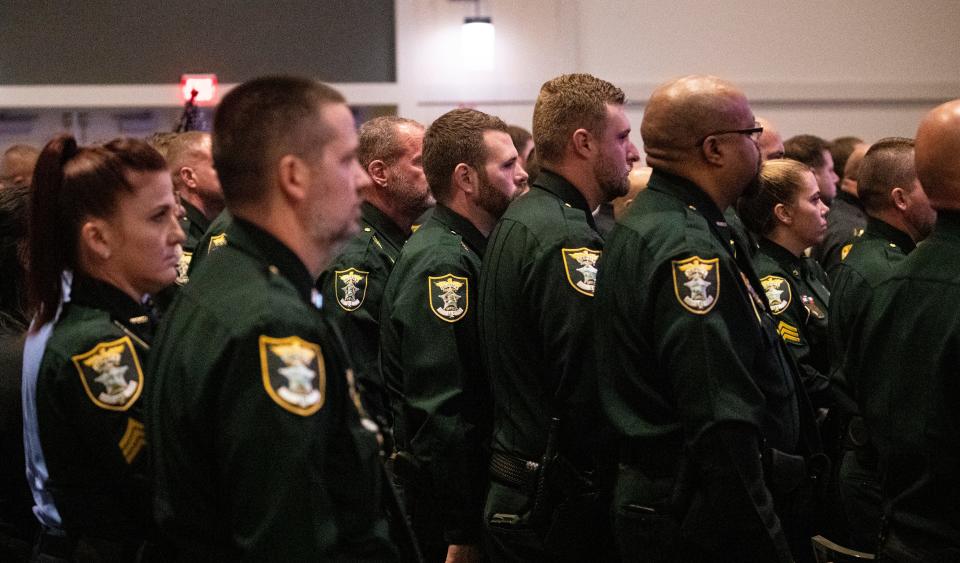 Members of the Lee County Sheriff's Office attend the Fallen Deputies Memorial Service at the Caloosa Sound Convention Center in Fort Myers on Tuesday, May 14, 2024.