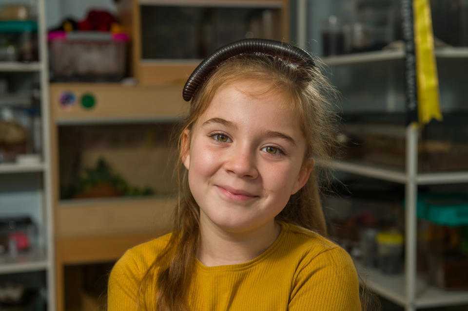 Meet the eight-year-old conservationist who loves spiders so much that she shares her bedroom - with more than 50 of them. Hollie Greenhalgh also keeps two snakes and a scorpion as well as enclosures full of millipedes, grasshoppers, cockroaches and snails in her own impressive mini zoo. The exotic pets are kept in separate enclosures and Hollie spends around three hours every weekend feeding them all. The youngster, who aspires to be the next David Attenborough, hosts her own educational YouTube channel which has more than 6,000 subscribers.