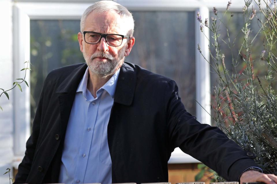 Labour Party leader Jeremy Corbyn leaves his home in Islington on Saturday morning (PA)