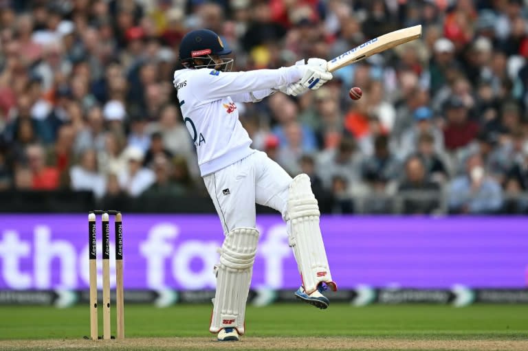 On the attack: Sri Lanka captain Dhananjaya de Silva rescued his side from a top-order collapse in the first Test against England at Old Trafford (Paul ELLIS)