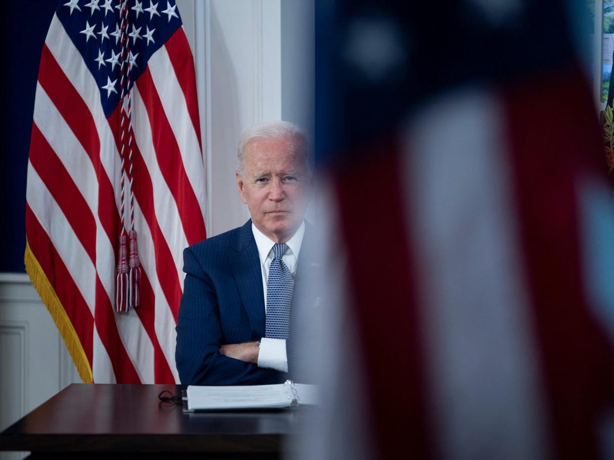 US President Joe Biden convenes a virtual Covid-19 Summit on the sidelines of the UN General Assembly, on September 22, 2021, in the South Court Auditorium of the White House in Washington, DC.