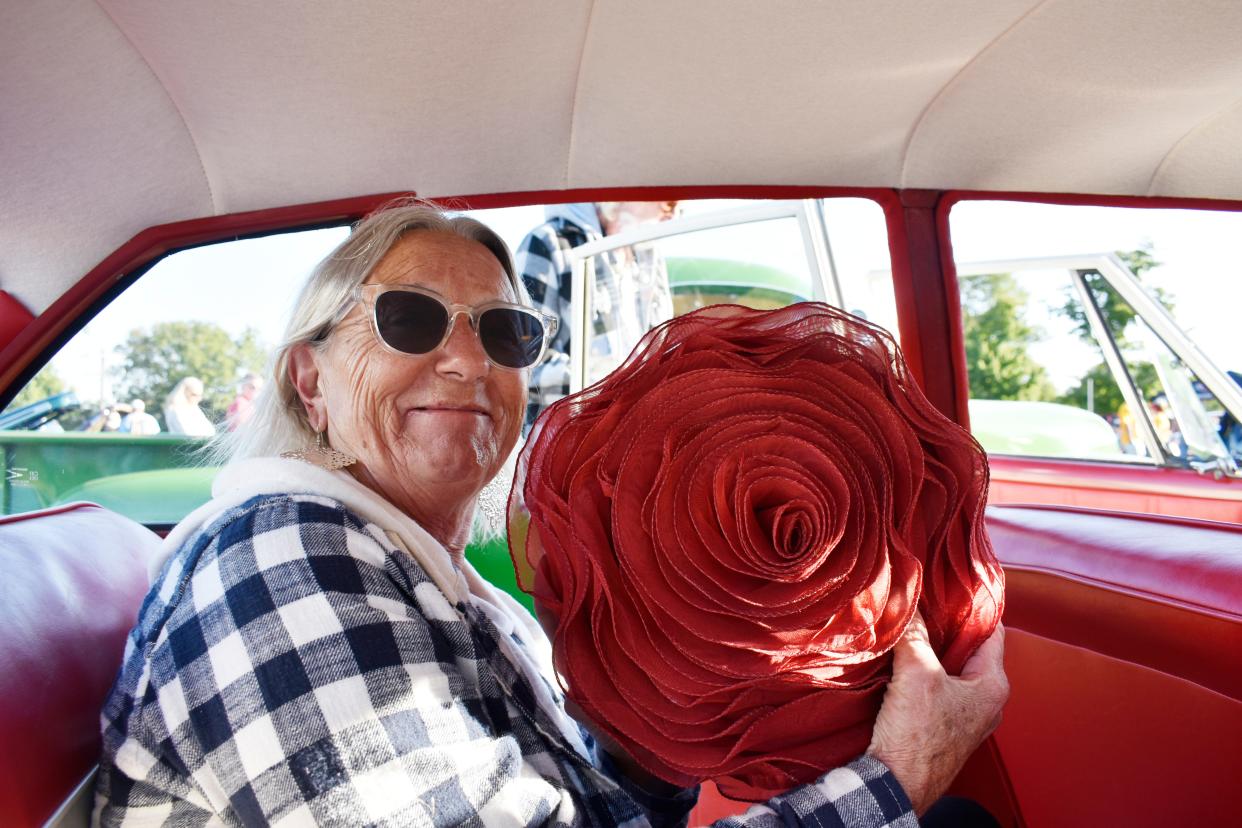 Celestes Pitts found the perfect pillow to adorn the back seat of her car, which she named Pearl.