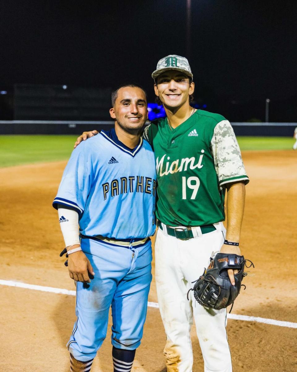 Nick Pitelli (left), a senior catcher at FIU, and his brother, former University of Miami standout shortstop Dominic Pitelli (right).