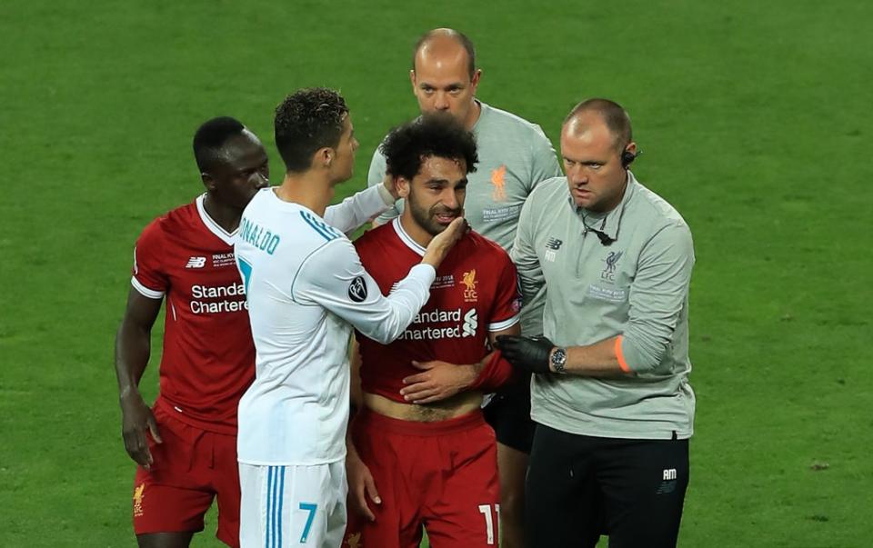 Mohamed Salah goes off injured in the 2018 Champions League final (Peter Byrne/PA). (PA Archive)