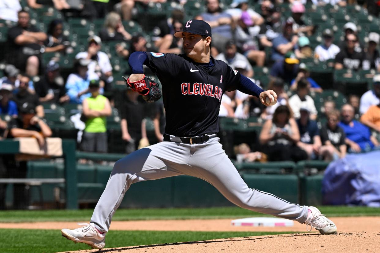 Guardians pitcher Logan Allen delivers a pitch against the White Sox during the first inning, May 12, 2024, in Chicago.