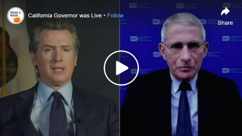 California Gov. Gavin Newsom spoke with Dr. Anthony Fauci Wednesday about the first confirmed COVID-19 variant case discovered in the Golden State.