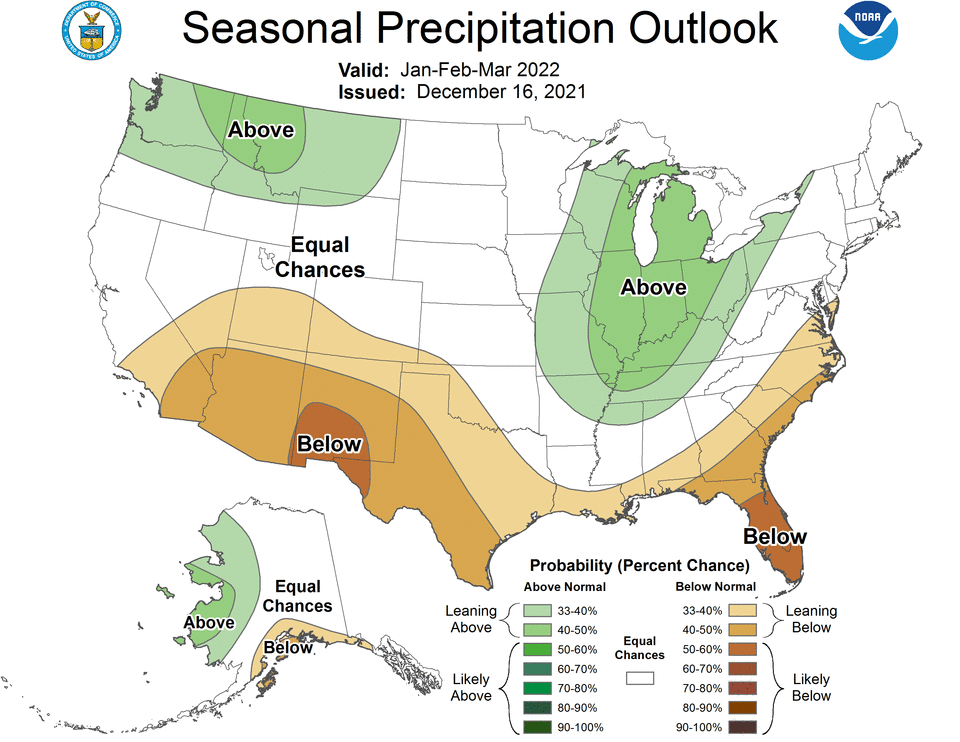 Long-term weather outlook favors wetter than normal conditions in northern Oregon.