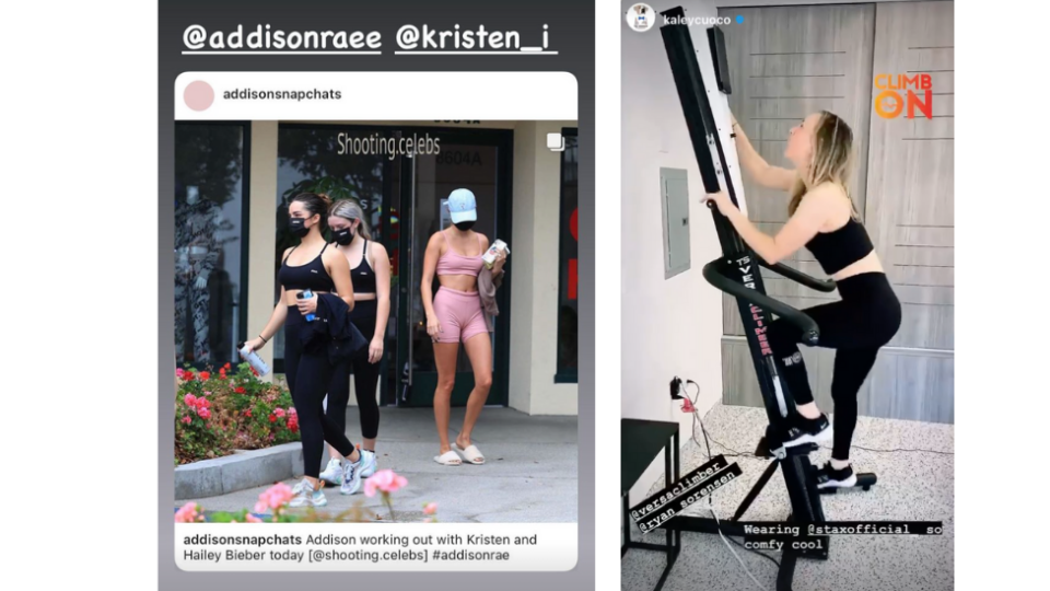 Addison Rae, Hailey Bieber and Kaley Cuoco wearing STAX activewear