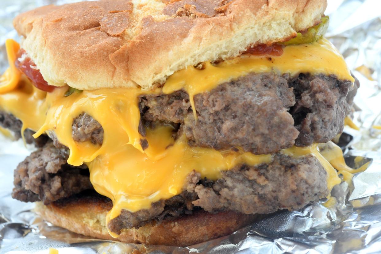 A double cheeseburger Fat Andy's Burgers at 4655 Long Beach Road SE in Southport, N.C.