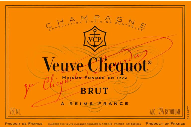 This Veuve Clicquot Champagne label doesn't display a year, meaning it's non-vintage and is made with a blend of different vintages. It's also labeled "brut," which means it contains 0-12 grams of sugar per liter. (Photo: Veuve Clicquot)