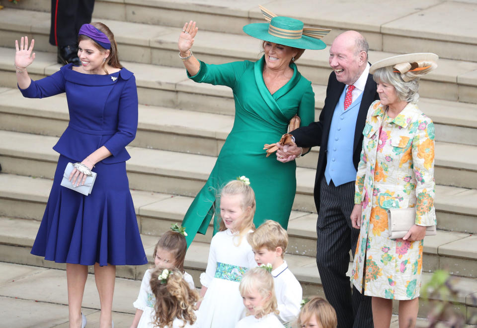 George Brooksbank pictured with his wife Nicola at their son Jack's wedding to Eugenie in 2018 (Getty Images)