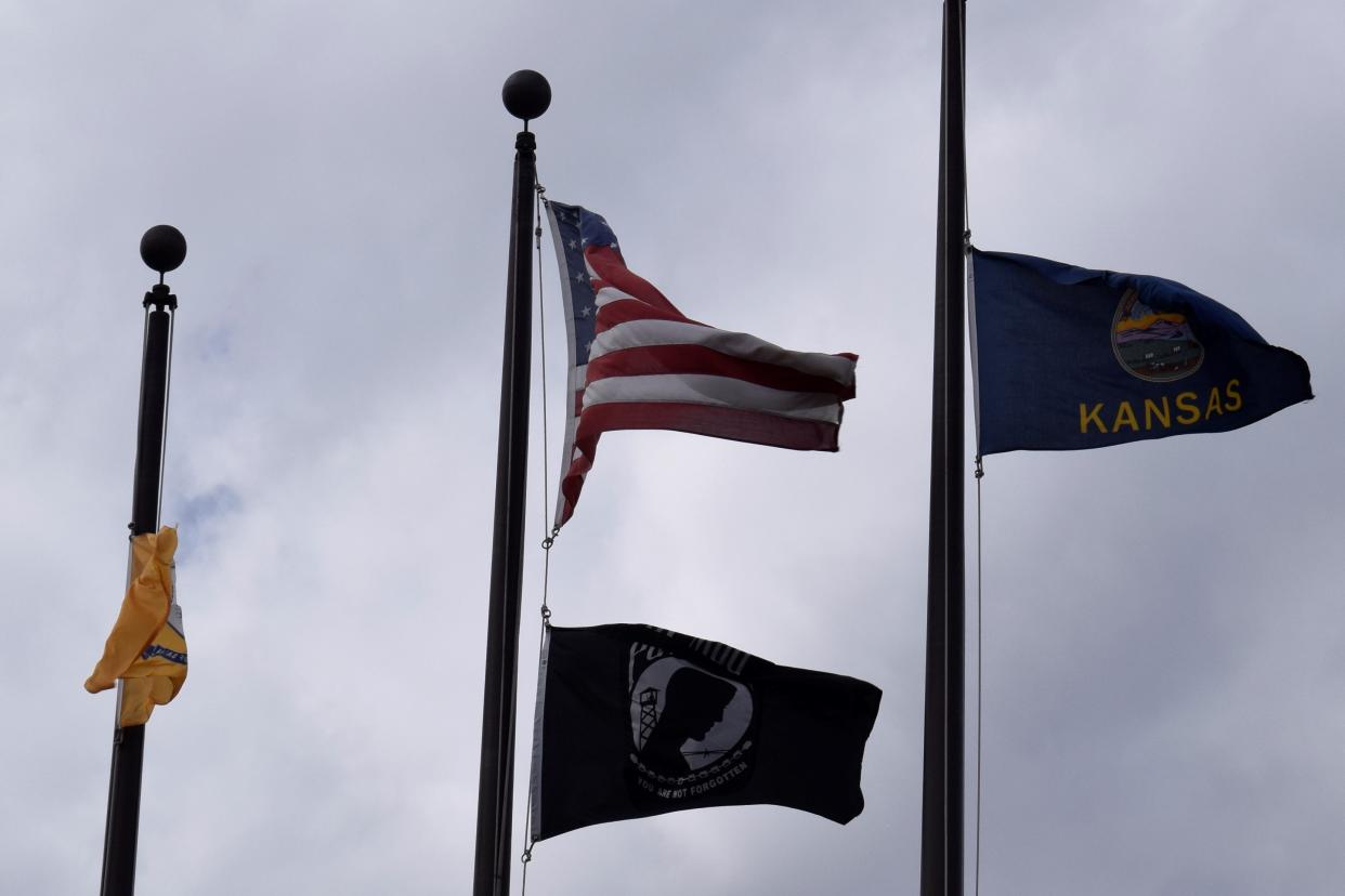 The POW/MIA Flag flies underneath the U.S. Flag on the enter pole outside at the City-County Building. Salina was designated a POW-MIA City on March 14.