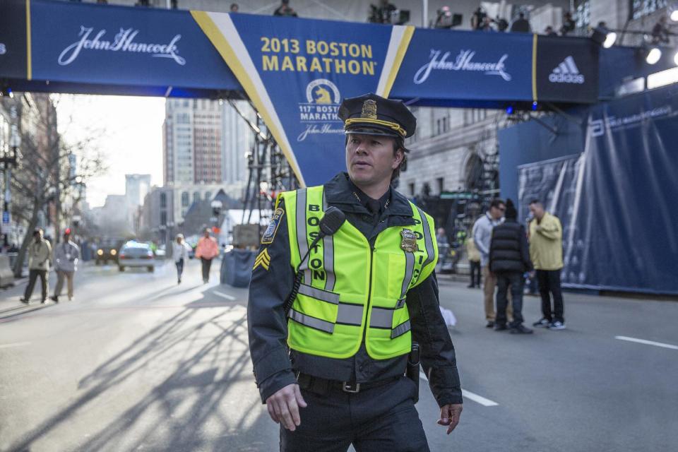 In this image released by CBS Films, Mark Wahlberg appears on the set of the film, "Patriots Day." (Karen Ballard/CBS Films and Lionsgate Films via AP)