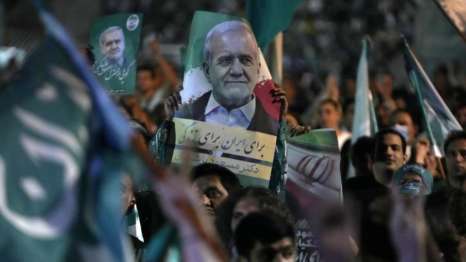 Supporters of the reformist Masoud Pezeshkian in Tehran