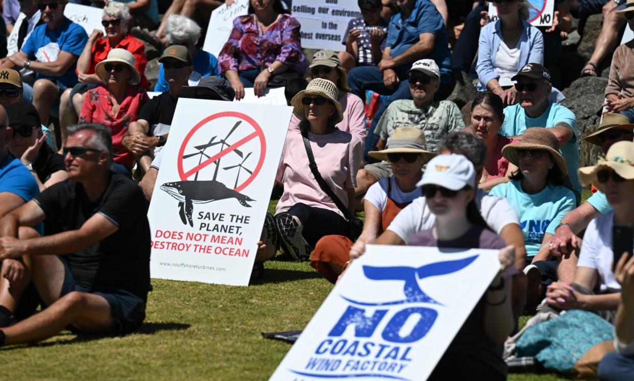 <span>People at a rally against a proposed wind farm off the Illawarra coast, where the issue has dominated conversation about council elections.</span><span>Photograph: Dean Lewins/AAP</span>