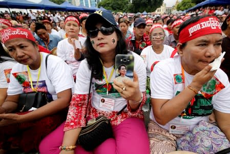 People who support the amending of Myanmar's constitution gather at a rally in Yangon