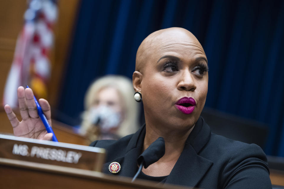 Rep. Ayanna Pressley (D-Mass.) and DeLauro wrote a letter to the White House urging inclusion of paid family leave in the next legislative package, after it became clear it would not be included in the forthcoming COVID-19 relief bill.  (Photo: Tom Williams/CQ-Roll Call, Inc/Getty Images)