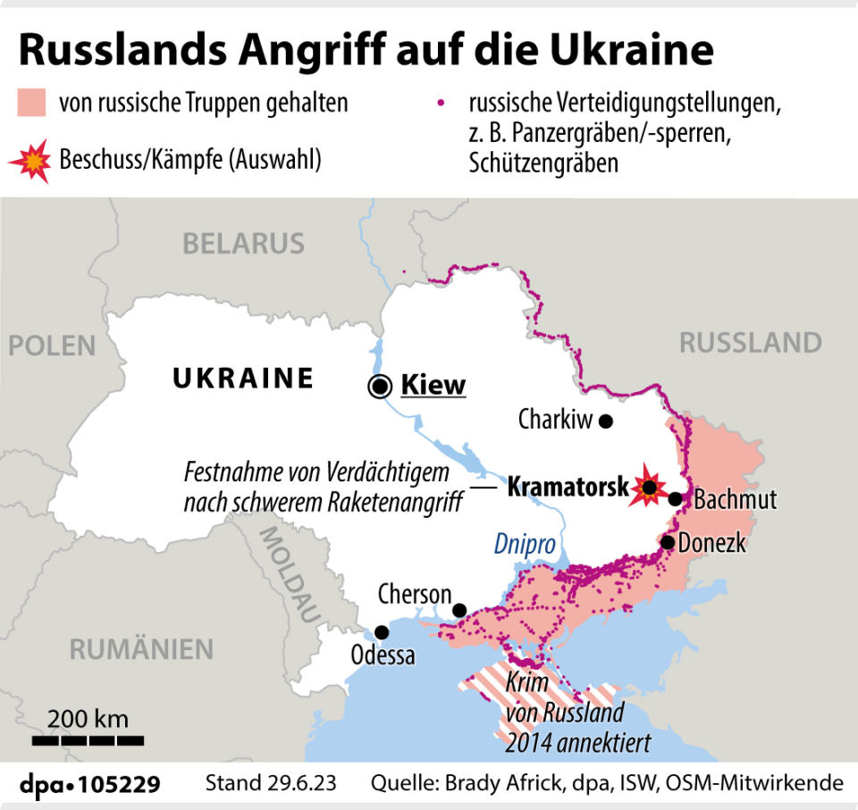 Russlands Angriff auf die Ukraine (Grafik: dpa/B. Bolte, P. Massow; Redaktion: D. Loesche)