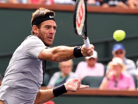 Mar 13, 2018; Indian Wells, CA, USA; Juan Martin Del Potro (ARG) during his third round match against David Ferrer (not pictured) in the BNP Paribas Open at the Indian Wells Tennis Garden. Jayne Kamin-Oncea-USA TODAY Sports