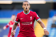 LONDON, ENGLAND - SEPTEMBER 20: Thiago Alcantara of Liverpool during the Premier League match between Chelsea and Liverpool at Stamford Bridge on September 20, 2020 in London, United Kingdom. (Photo by Sebastian Frej/MB Media/Getty Images)