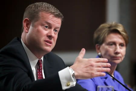 FILE PHOTO: McCarthy, nominee to be Secretary of the U.S. Army, and Barrett, nominee to be Secretary of the U.S. Air Force, testify during their confirmation hearing before the Senate Armed Services Committee on Capitol Hill in Washington