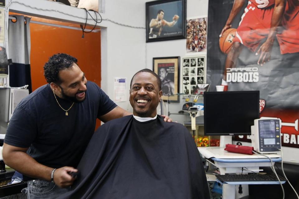 <span class="caption">A barbershop near Los Angeles teamed up with pharmacists to monitor customers’ blood pressure.</span> <span class="attribution"><a class="link " href="http://apimages.com" rel="nofollow noopener" target="_blank" data-ylk="slk:AP Photo/Damian Dovarganes;elm:context_link;itc:0;sec:content-canvas">AP Photo/Damian Dovarganes</a></span>