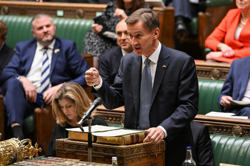 Britain's Chancellor of the Exchequer Jeremy Hunt, gives Autumn Statement at the House of Commons in London, Britain, November 17, 2022. UK Parliament/Jessica Taylor/Handout via REUTERS THIS IMAGE HAS BEEN SUPPLIED BY A THIRD PARTY. MANDATORY CREDIT. IMAGE MUST NOT BE ALTERED.