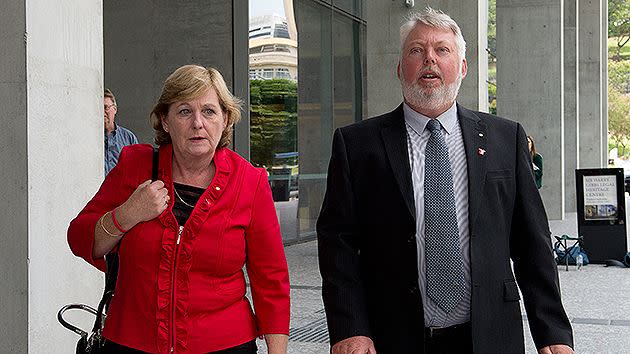 Denise and Bruce Morcombe leave the Supreme Court in Brisbane, Tuesday, Feb. 11, 2014.